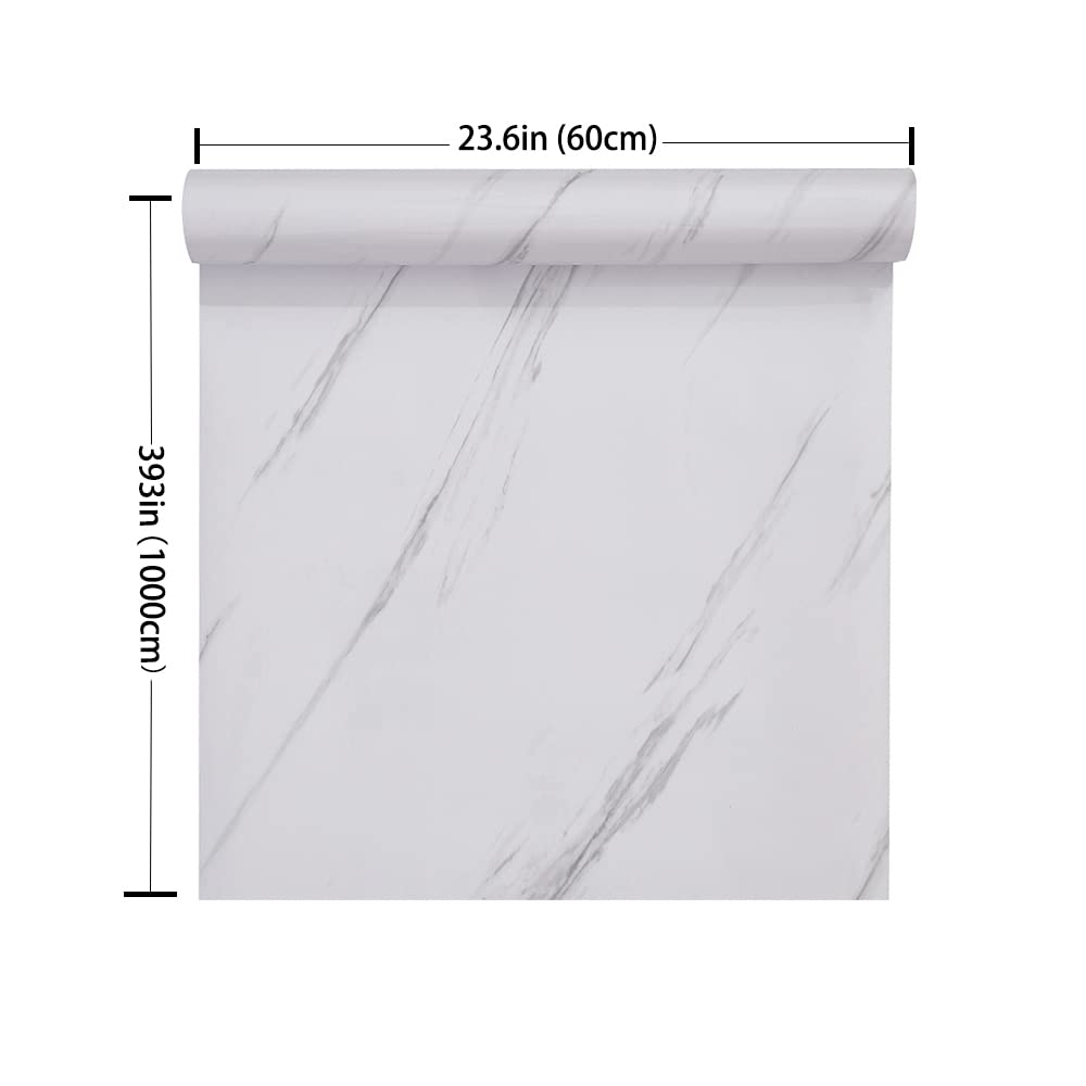 Glossy Marble Paper Granite Gray/White Wallpaper Peel and Stick Wallpaper Self Adhesive Removable Wallpapers 15.8″ ×118″ Waterproof Countertop Paper for Cabinet Countertop Furniture Kitchen Viny Film
