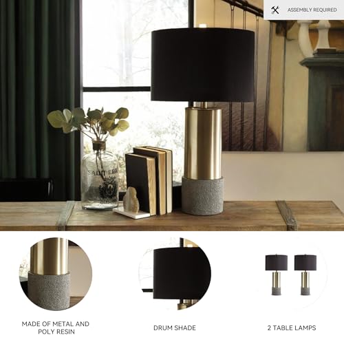 Signature Design by Ashley Jacek Modern Contemporary Table Lamp, 2 Count, Gray & Brass Finish
