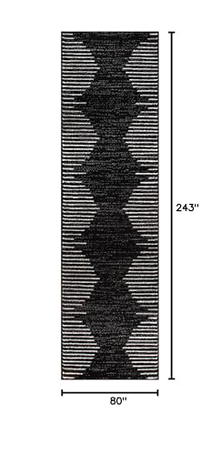 Rugshop Bohemian Stripe Stain Resistant High Traffic Living Room Kitchen Bedroom Dining Home Office Area Rug 5' x 7' Black