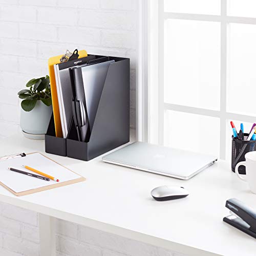 Amazon Basics Rectangular Plastic Desk Organizer, Magazine Rack, White, 2-Pack