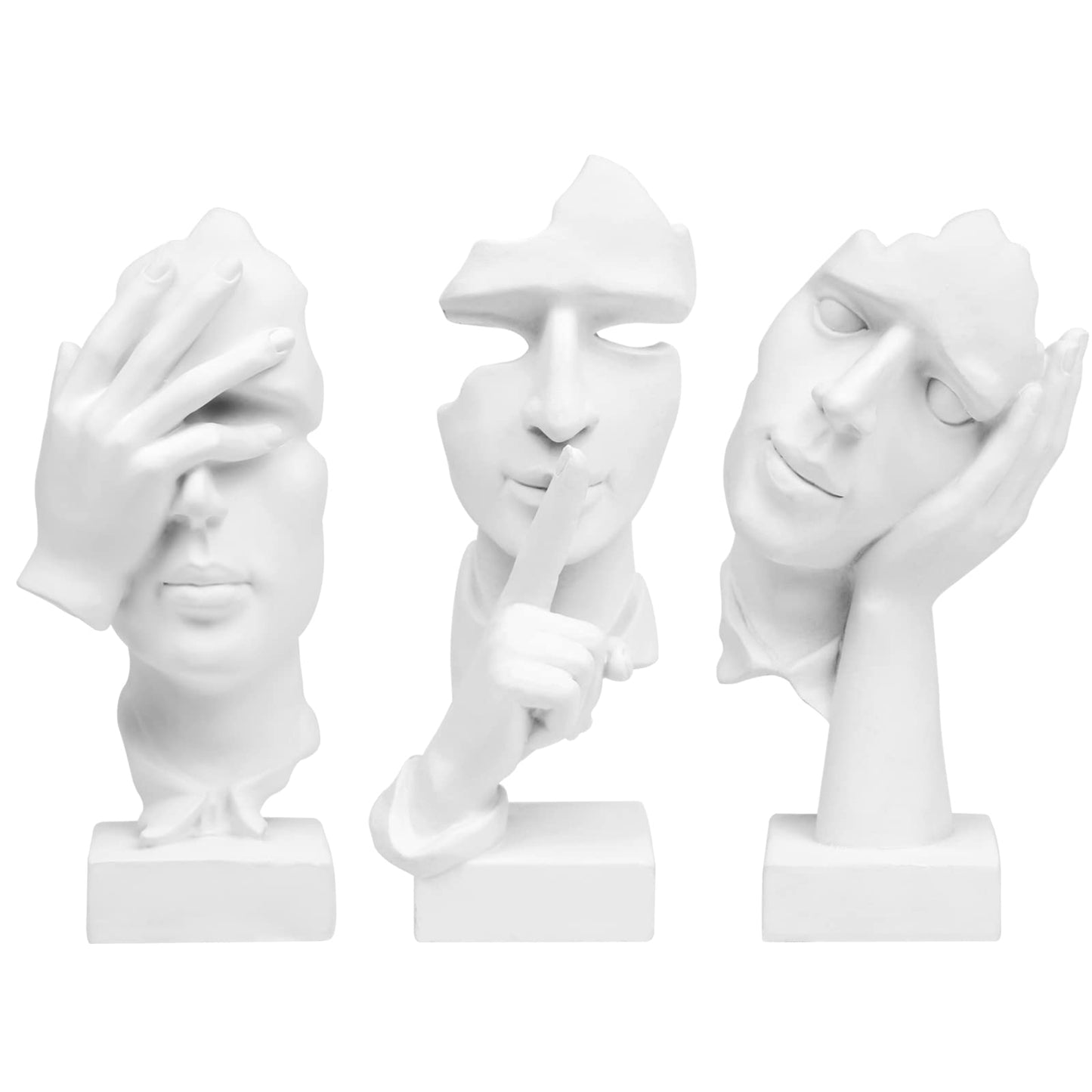 3 Pcs Thinker Statue, Silence is Gold Abstract Art Figurine, No Hear No See No Speak Modern Home Resin Sculptures Decorative Objects