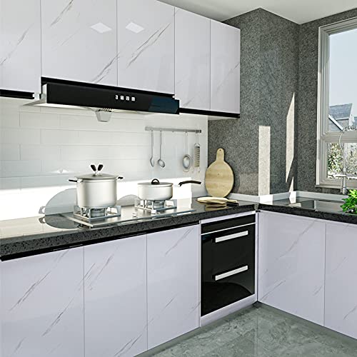 Glossy Marble Paper Granite Gray/White Wallpaper Peel and Stick Wallpaper Self Adhesive Removable Wallpapers 15.8″ ×118″ Waterproof Countertop Paper for Cabinet Countertop Furniture Kitchen Viny Film