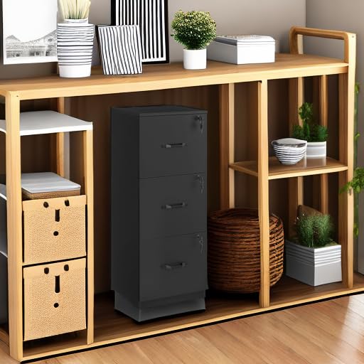 VASAGLE 3-Drawer Vertical File Cabinet, Rustic Brown and Black, for Home Office and Bedroom, A4 and Letter-Size Files, Lockable Drawers