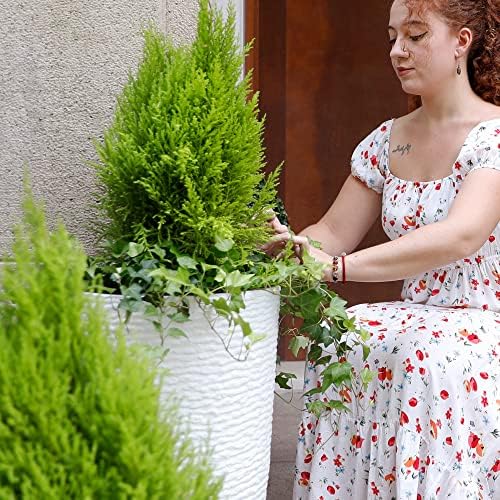 Tall Round Planters Set of 2-14" Dia x 21" H Stone Finish Flower Pots Indoor Decorative Container Garden Patio Unbreakable Beige