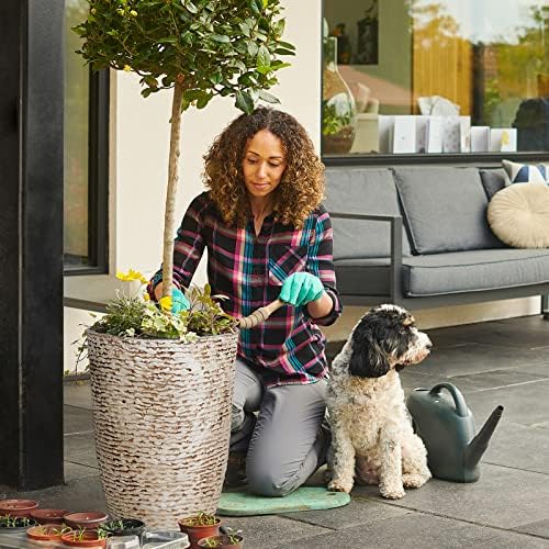 Tall Round Planters Set of 2-14" Dia x 21" H Stone Finish Flower Pots Indoor Decorative Container Garden Patio Unbreakable Beige