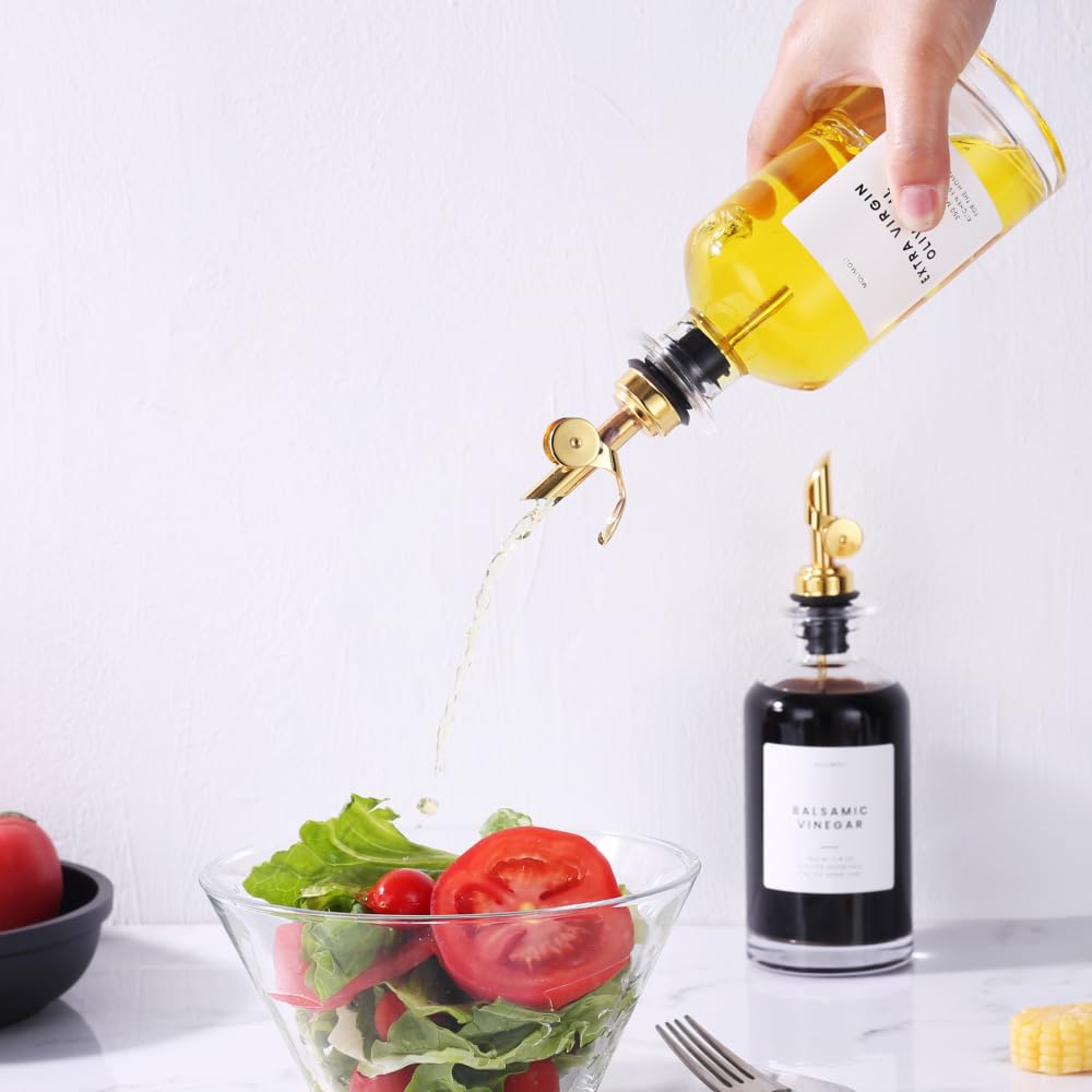 Olive Oil Dispenser Bottles for Kitchen with Pourer - Oil and Vinegar Dispenser Set, Glass Dispenser for Kitchen, Dispenser Bottle of 350ml - Set of 2