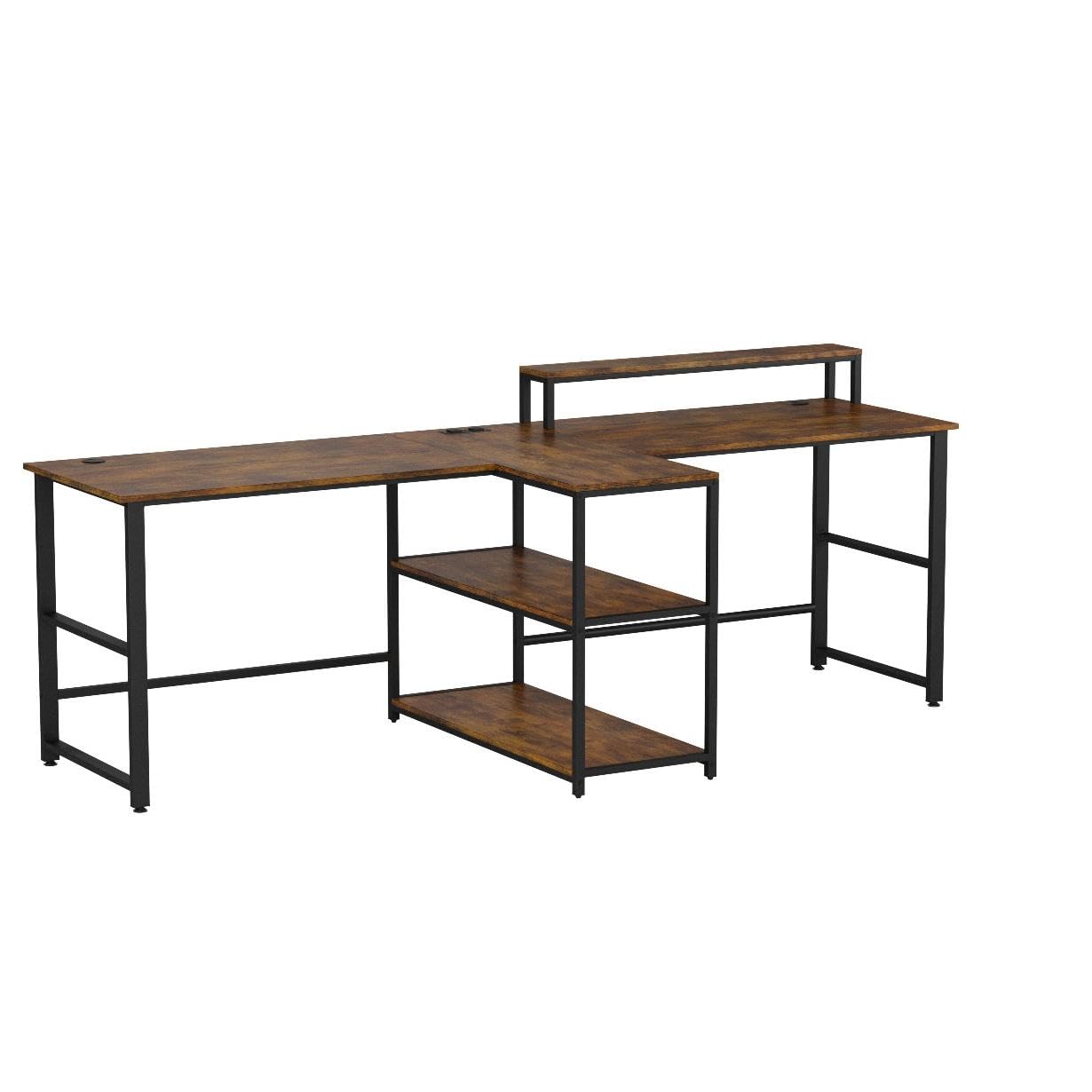 SEDETA 94.5" Home Office Desks, Computer Gaming Desk with Storage, LED Lights, Power Strip with USB, Keyboard Tray & Monitor Stand, Extra Long Double Desk for 2 Person