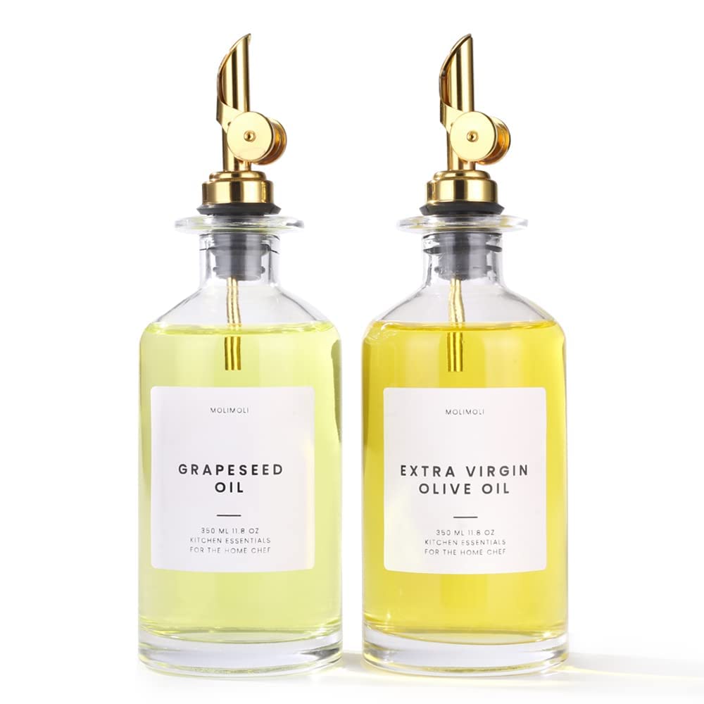 Olive Oil Dispenser Bottles for Kitchen with Pourer - Oil and Vinegar Dispenser Set, Glass Dispenser for Kitchen, Dispenser Bottle of 350ml - Set of 2