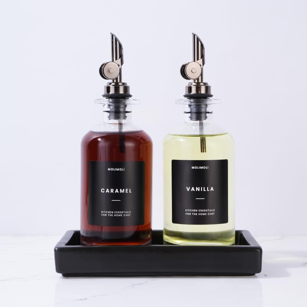 Olive Oil Dispenser Bottles for Kitchen with Pourer - Oil and Vinegar Dispenser Set, Glass Dispenser for Kitchen, Dispenser Bottle of 350ml - Set of 2