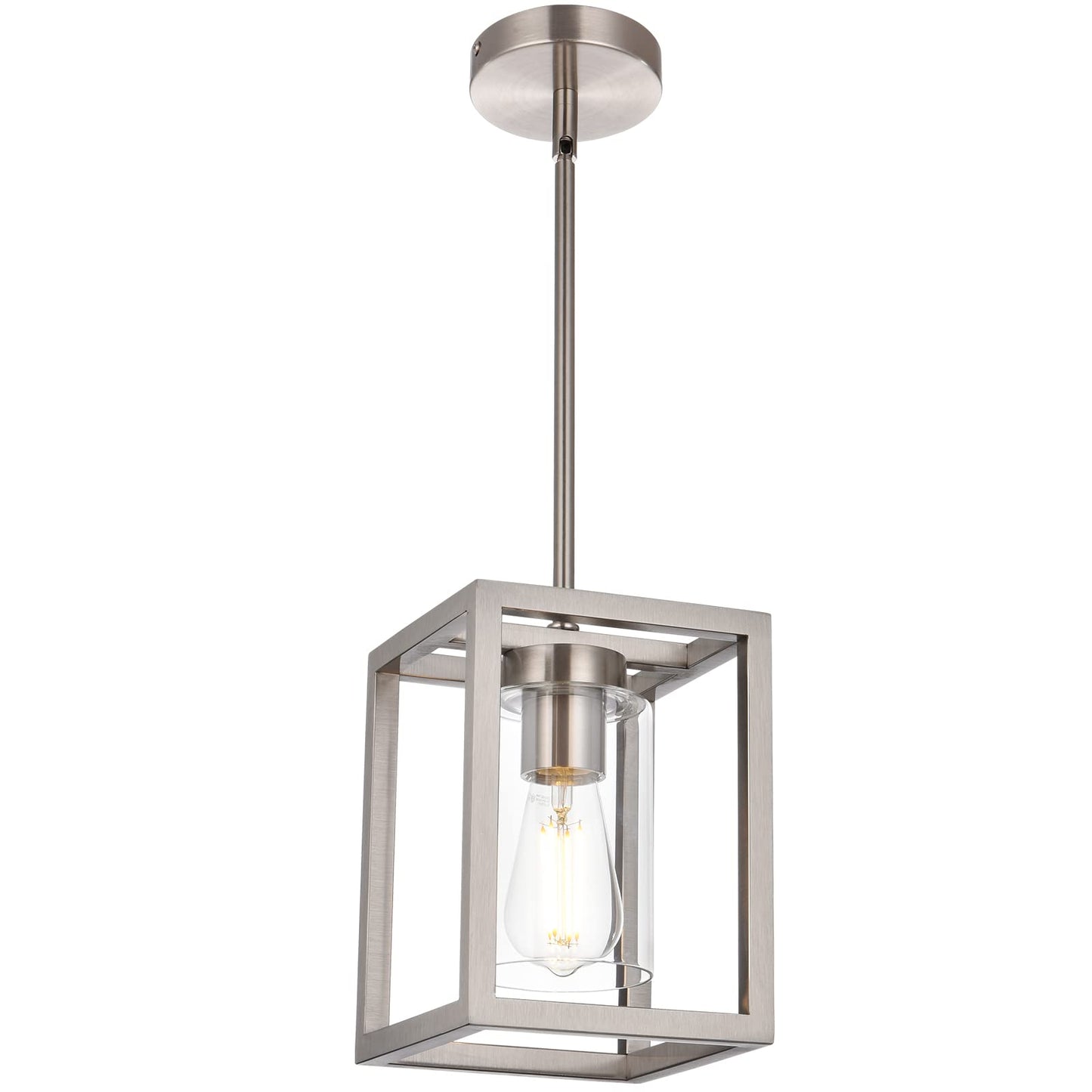 VINLUZ Farmhouse Chandeliers for Kitchen Island with Clear Glass Shade Black and Brushed Brass 5 Light Dining Room Lighting Fixtures Hanging, Rectangle Pendant Lights Industrial Ceiling Light