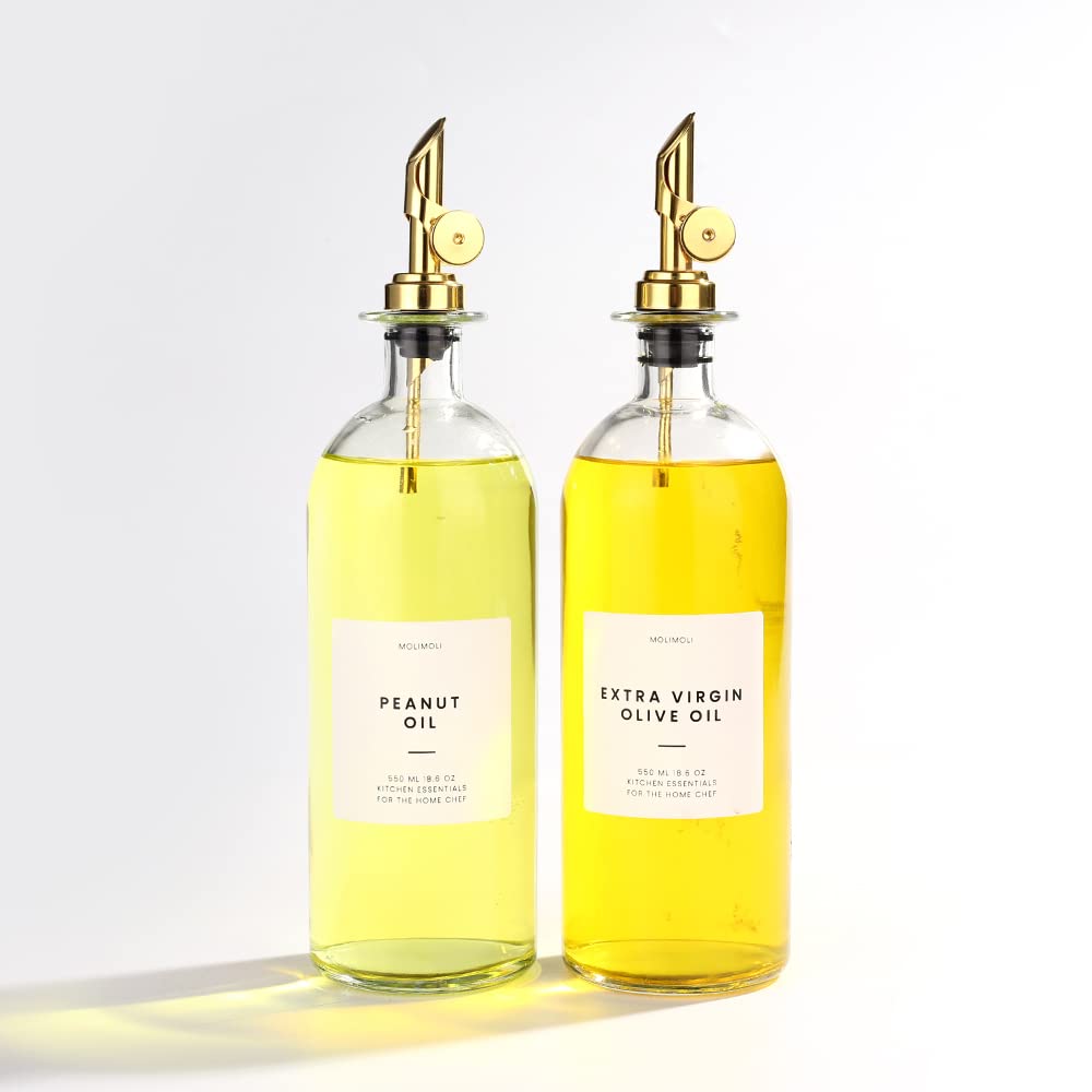 Olive Oil Dispenser Bottles for Kitchen with Pourer - Oil and Vinegar Dispenser Set, Glass Dispenser for Kitchen, Dispenser Bottle of 350ml - Set of 2