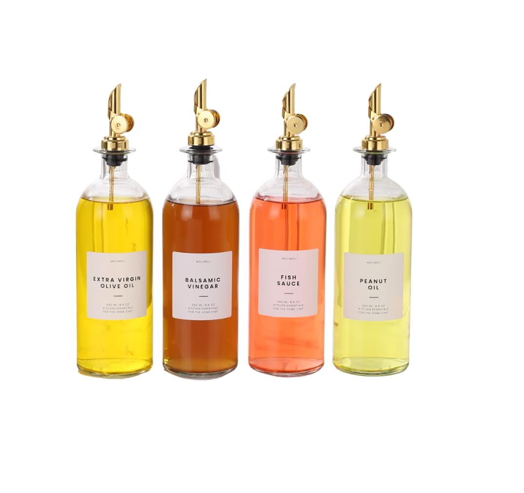 Olive Oil Dispenser Bottles for Kitchen with Pourer - Oil and Vinegar Dispenser Set, Glass Dispenser for Kitchen, Dispenser Bottle of 350ml - Set of 2