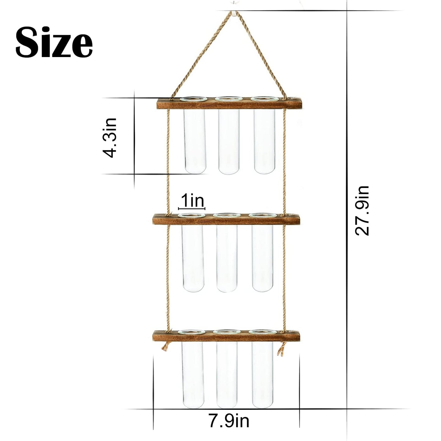 Wall Hanging Propagation Station with Wooden Stand 5 Glass Test Tubes 3 Tiered Planters Wall Terrarium