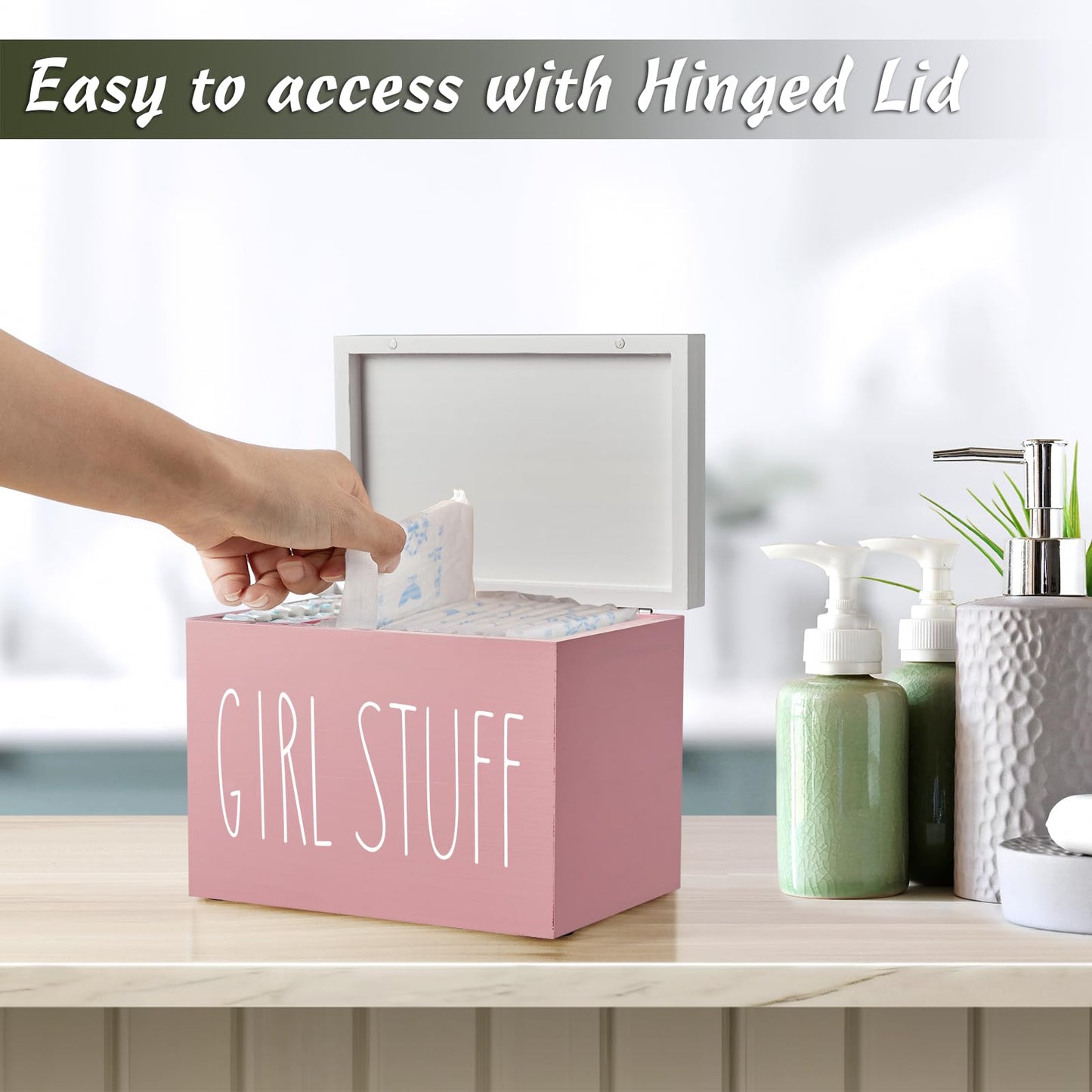DRASTAR Tampon Holder for Bathroom, Feminine Product Organizer, Pad Organize Case with hinged lid, Shark Week Tampon Storage, Lady Stuff Box for Bathroom Accessories