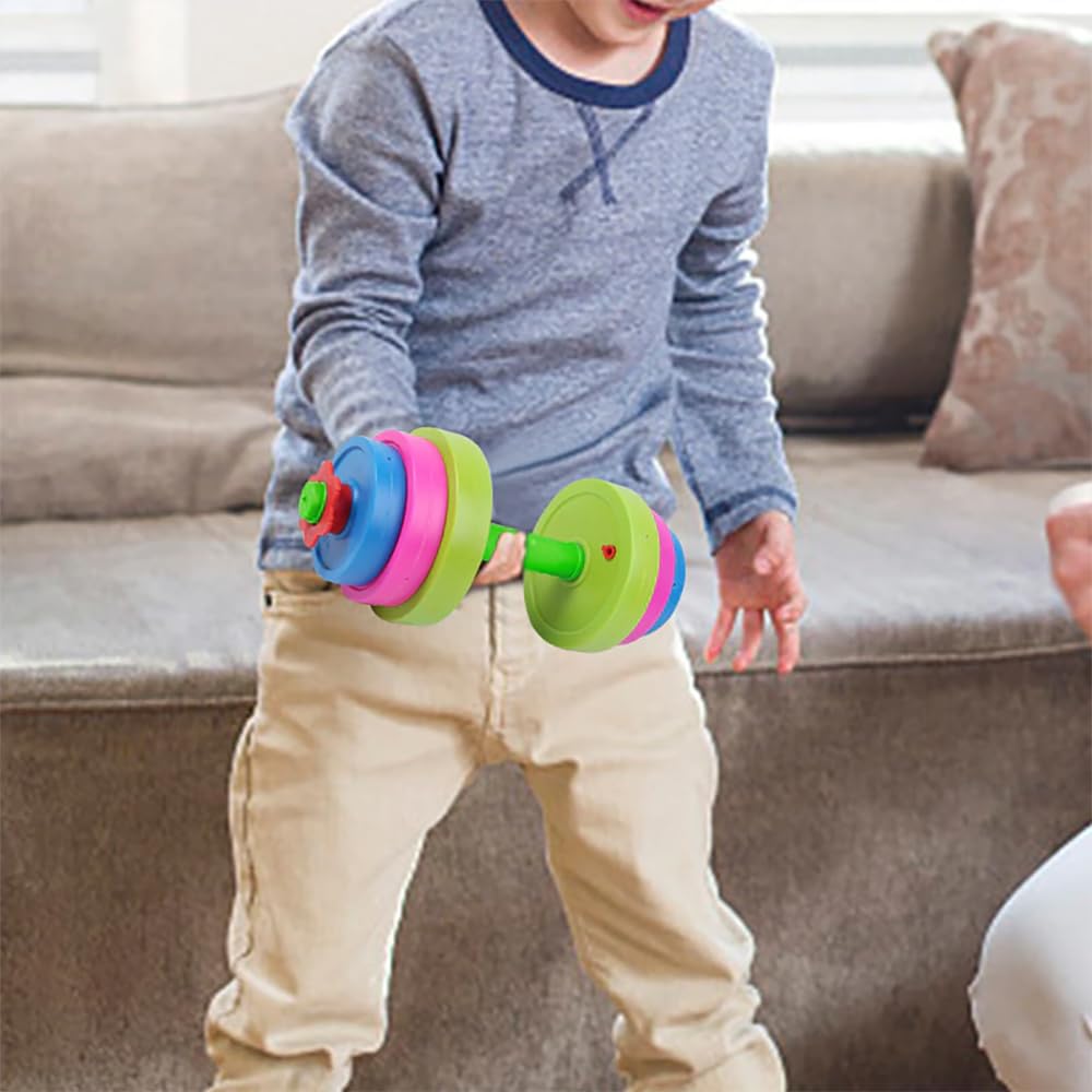 Kids Workout Dumbbell Weights Set - Toddler Toy Gym Equipment for Pretend Play Lifting, Adjustable Fill with Sand or Water