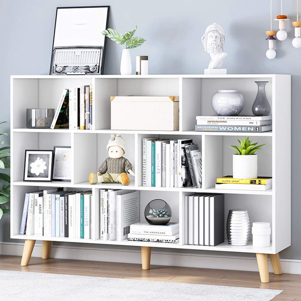 IOTXY Wooden Open Shelf Bookcase - 3-Tier Floor Standing Display Cabinet Rack with Legs, 8 Cubes Bookshelf
