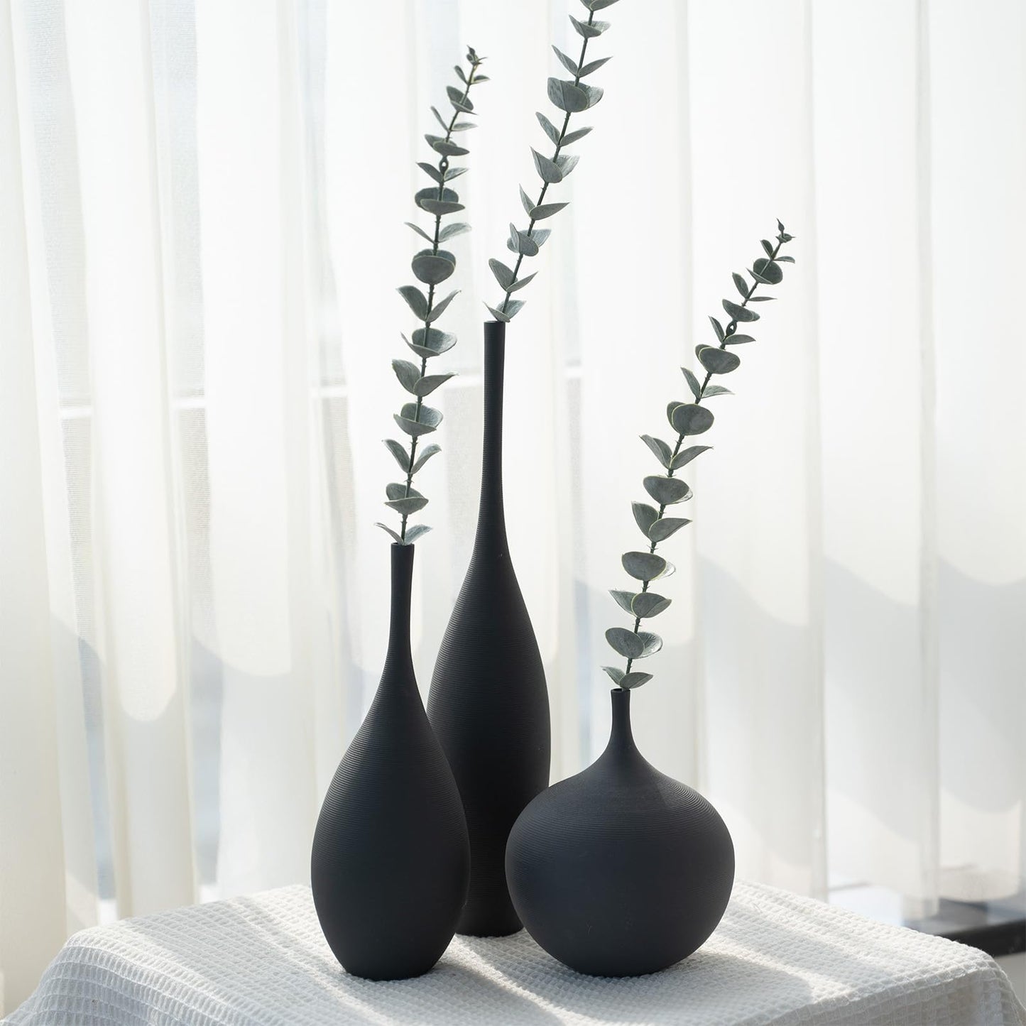 White Ceramic Vase Modern Boho Wabi-Sabi Flower Vase Set of 3 Decorative Aesthetic Vases for Centerpieces Pampas Matte Minimalist Vases for Living Room Table Shelf Home Decor Gift