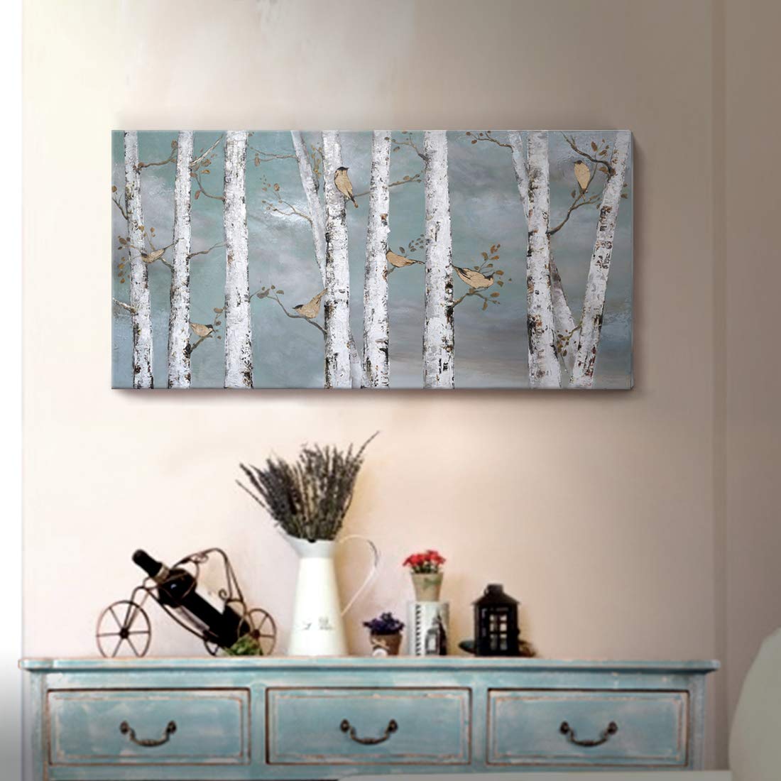 3 Piece Wall Art Hand-Painted Framed Flower Oil Painting On Canvas Gallery Wrapped Modern Floral Artwork for Living Room Bedroom Décor Teal Blue Lake Ready to Hang 12"x16"x3 panel