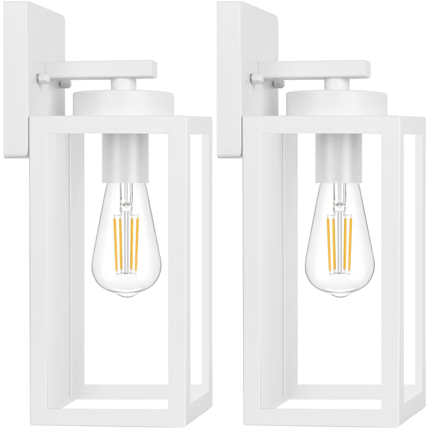 Outdoor Wall Light Fixtures, Exterior Waterproof Wall Lanterns, Porch Sconces Lighting with E26 Sockets & Glass Shades, Modern Matte Black Outside Lights for Patio Front Door Entryway Garage, 2-Pack