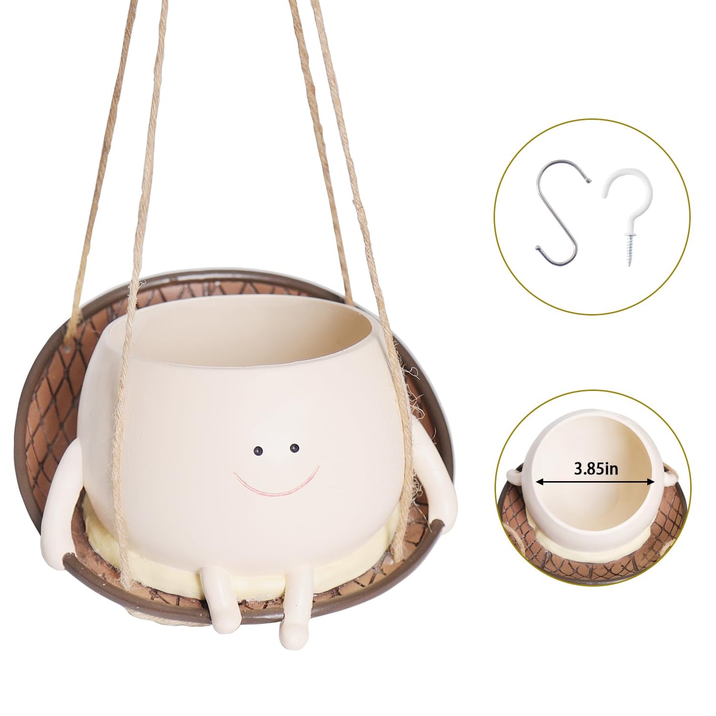 Hanging Swing Chair Planter Pot Smile Face Plant Pot for Indoor Outdoor Plants Cute Head Flower Pots for Succulent String of Pearls Unique Gift on Mother's Day, Birthday, Christmas