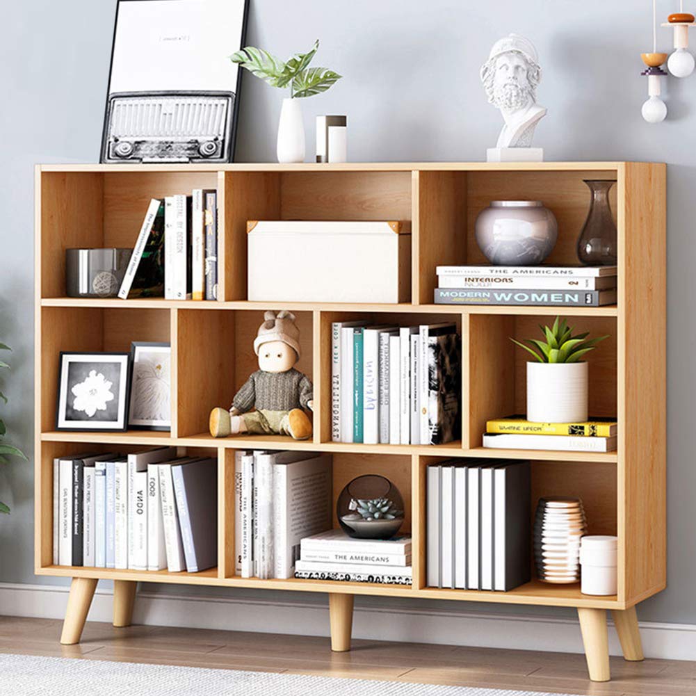 IOTXY Wooden Open Shelf Bookcase - 3-Tier Floor Standing Display Cabinet Rack with Legs, 8 Cubes Bookshelf