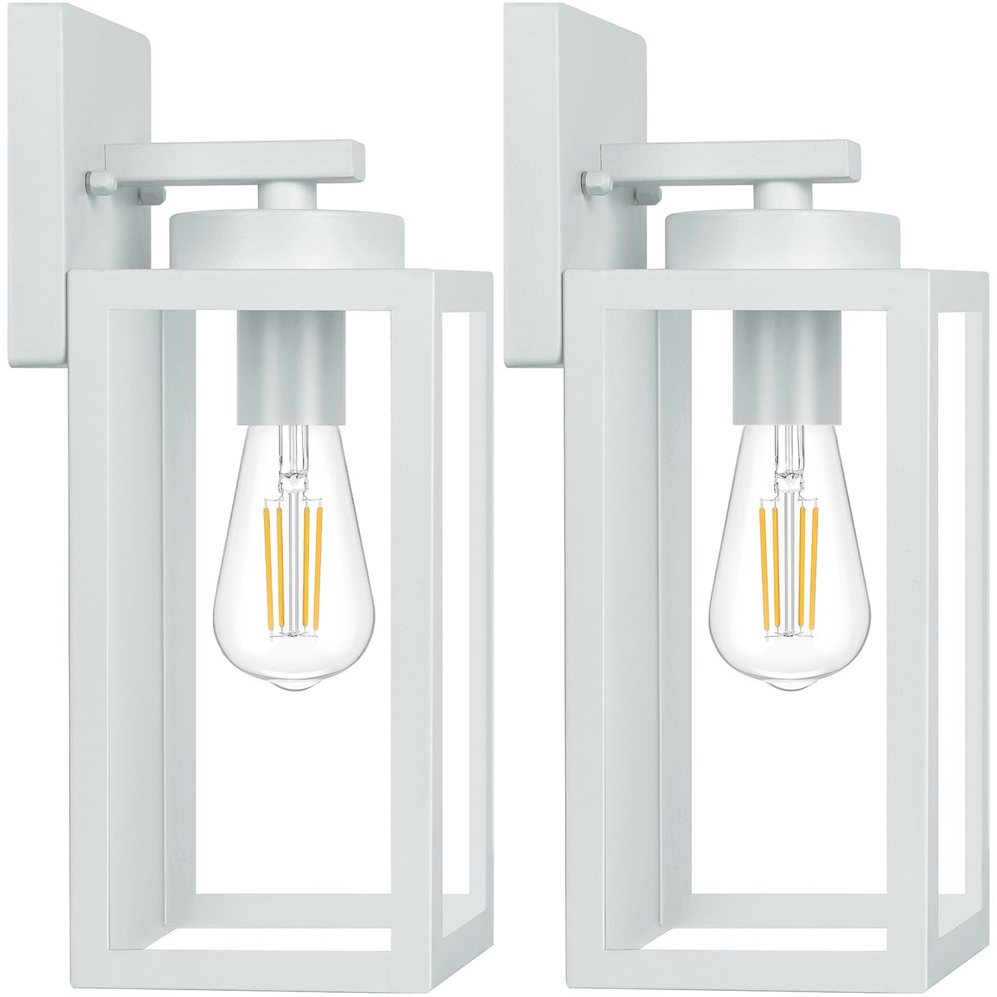 Outdoor Wall Light Fixtures, Exterior Waterproof Wall Lanterns, Porch Sconces Lighting with E26 Sockets & Glass Shades, Modern Matte Black Outside Lights for Patio Front Door Entryway Garage, 2-Pack