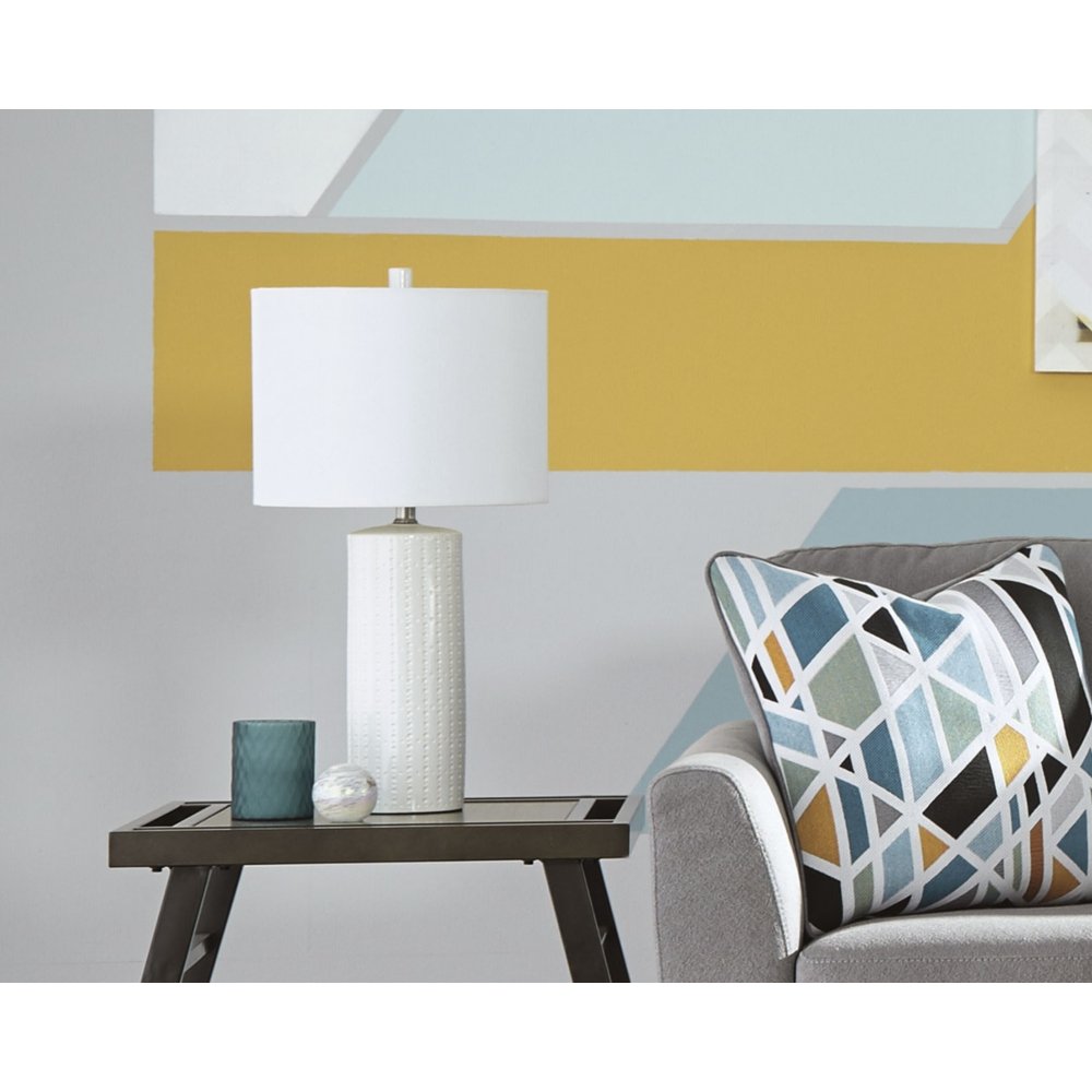 Signature Design by Ashley Jacek Modern Contemporary Table Lamp, 2 Count, Gray & Brass Finish