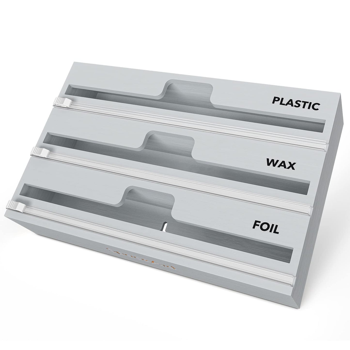 SpaceAid WrapNeat 3 in 1 Wrap Organizer with Cutter and Labels, Plastic Wrap, Aluminum Foil and Wax Bamboo Dispenser for Kitchen Storage Organization Holder for 12" Roll (Natural)
