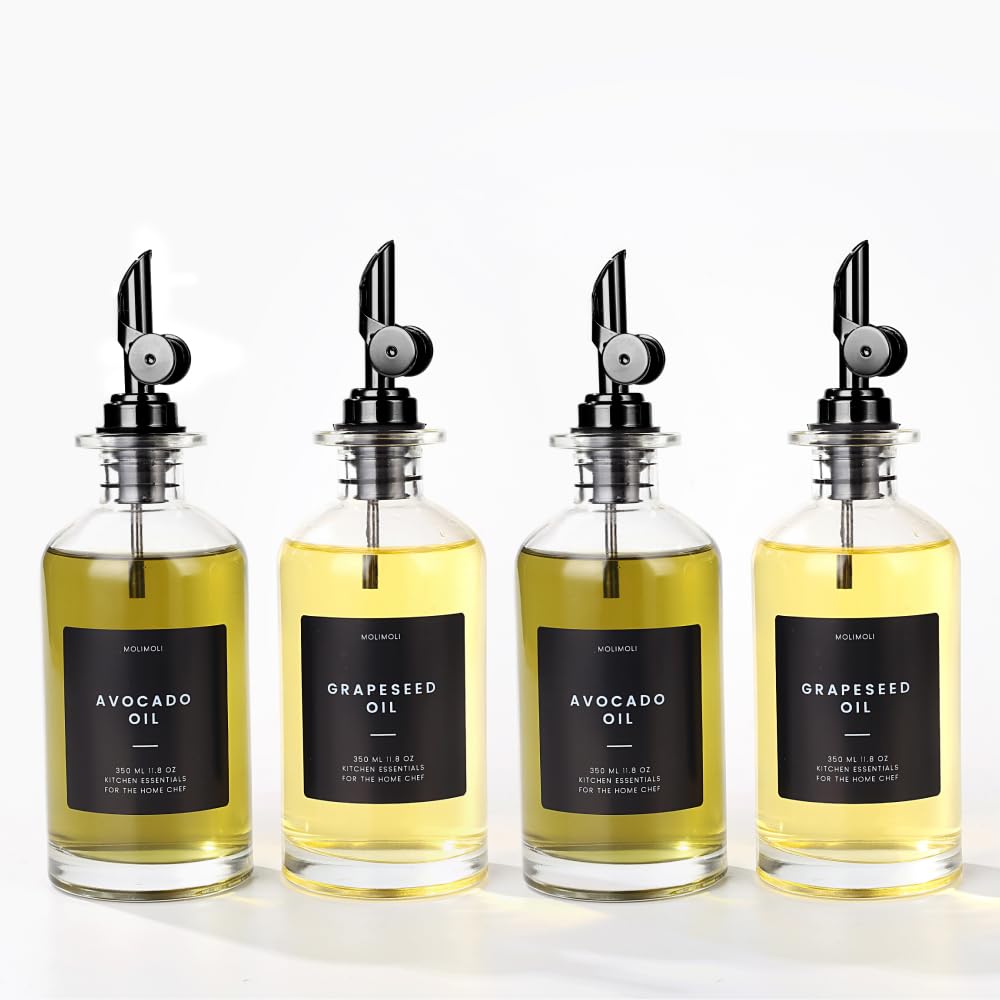 Olive Oil Dispenser Bottles for Kitchen with Pourer - Oil and Vinegar Dispenser Set, Glass Dispenser for Kitchen, Dispenser Bottle of 350ml - Set of 2
