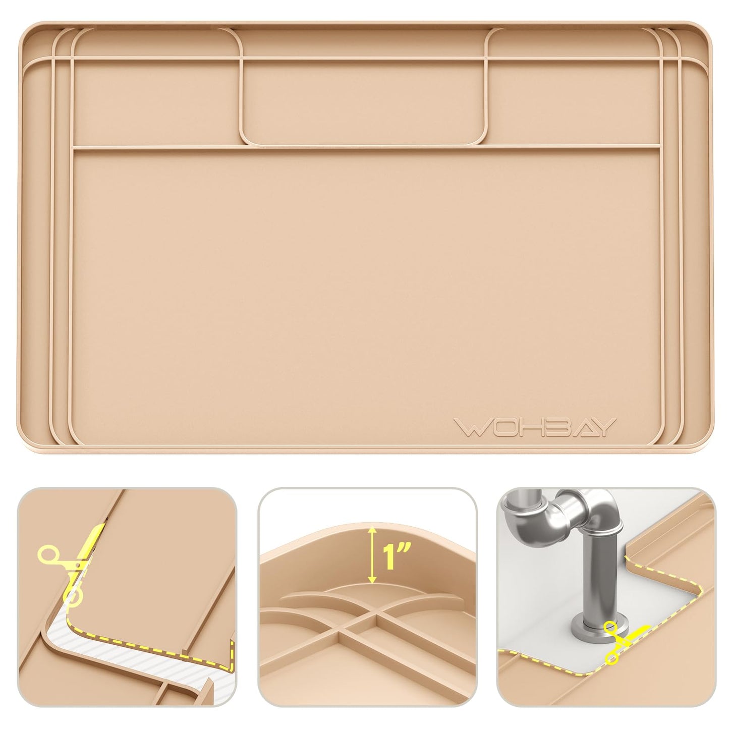 Under Sink Mats for Kitchen Waterproof, 34" X 22" Or Smaller Cut to Fit Under Sink Drip Tray for Kitchen Bathroom Cabinets