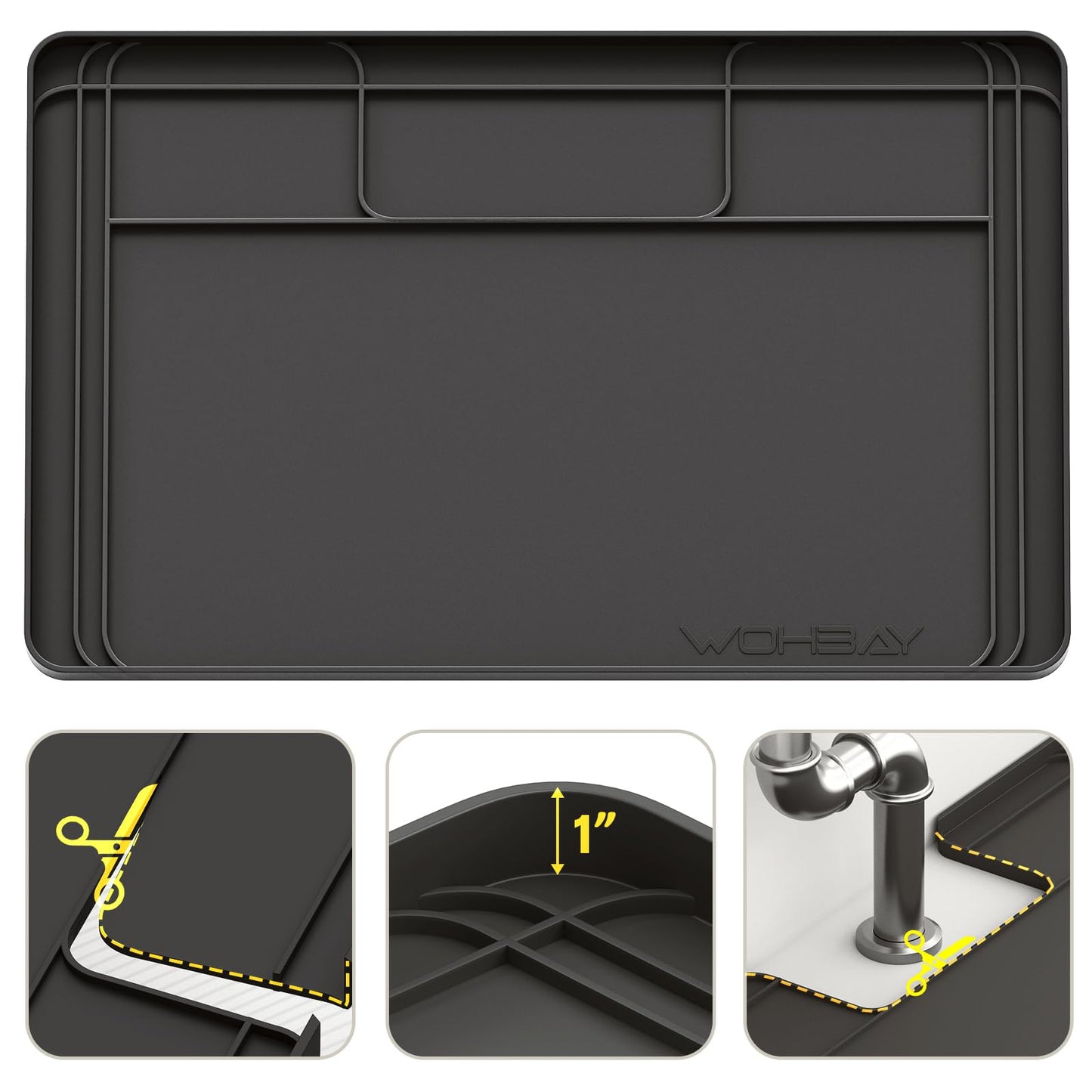 Under Sink Mats for Kitchen Waterproof, 34" X 22" Or Smaller Cut to Fit Under Sink Drip Tray for Kitchen Bathroom Cabinets