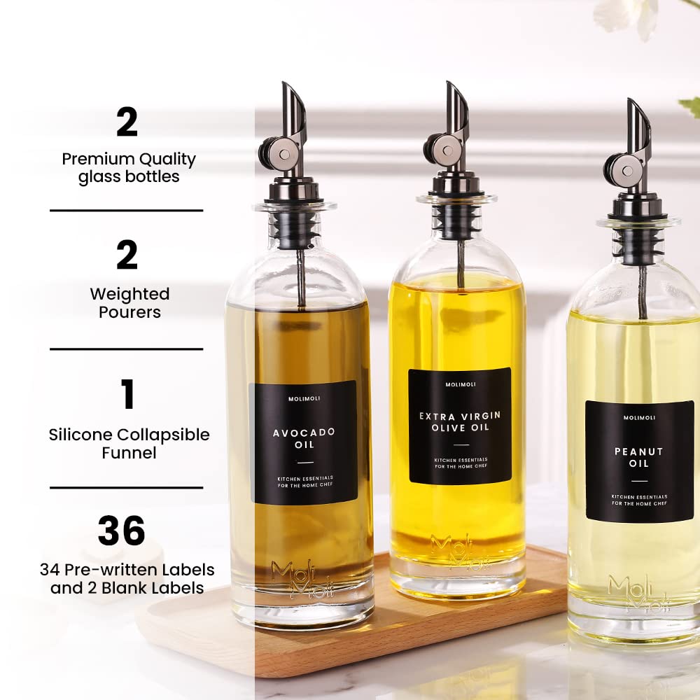 Olive Oil Dispenser Bottles for Kitchen with Pourer - Oil and Vinegar Dispenser Set, Glass Dispenser for Kitchen, Dispenser Bottle of 350ml - Set of 2