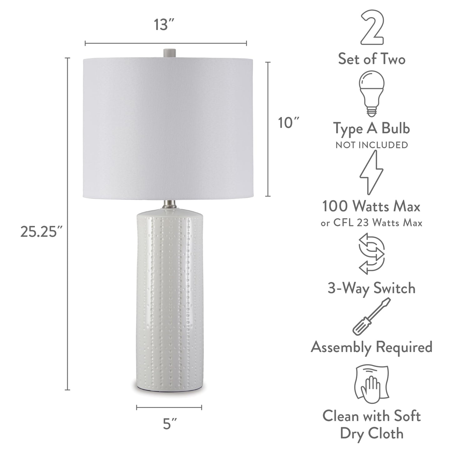 Signature Design by Ashley Jacek Modern Contemporary Table Lamp, 2 Count, Gray & Brass Finish