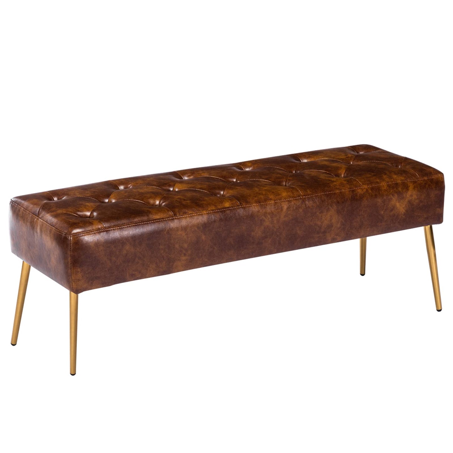 DUHOME Button-Tufted Ottoman Bench, Upholstered Bedroom Benches Leather Footrest Stool Accent Bench for Entryway Dining Room Living Room Bedroom End of Bed, Yellowish Brown