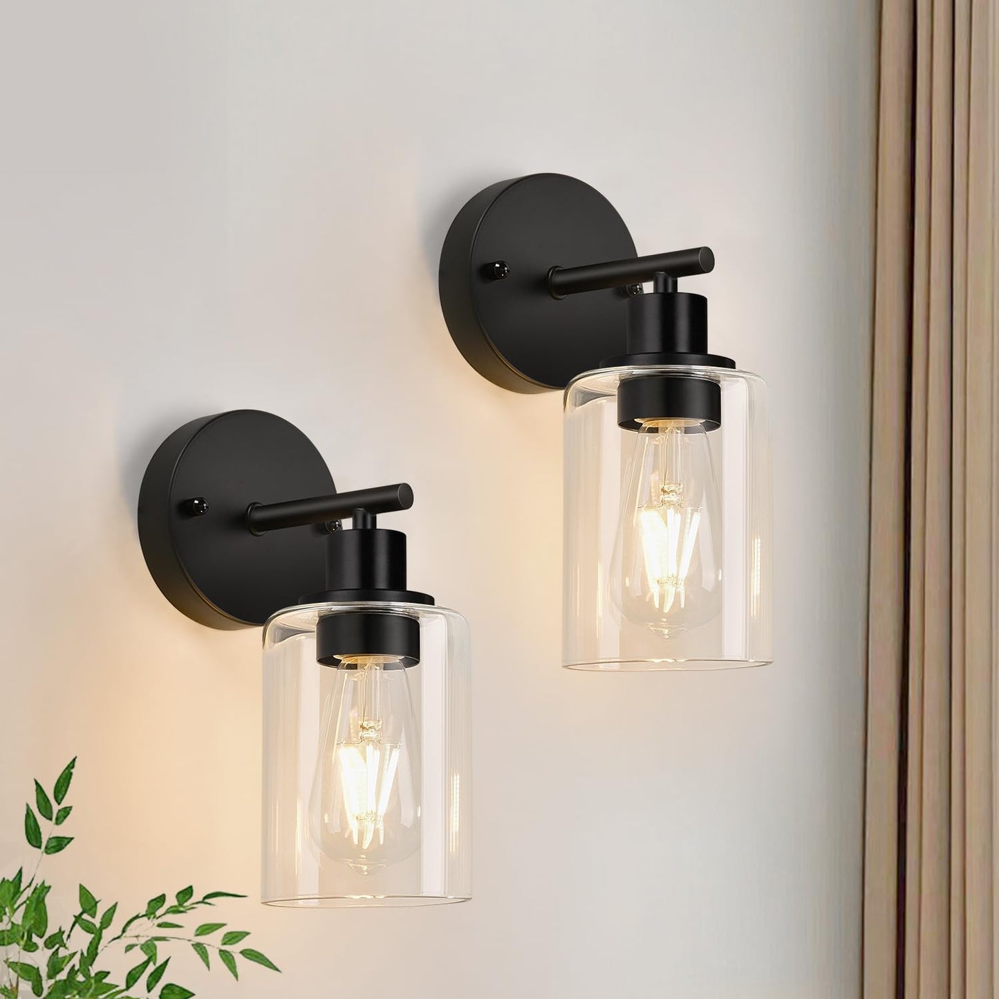 3-Light Bathroom Light Fixtures, Black Modern Vanity Lights with Clear Glass Shade, Bathroom Wall Lamp