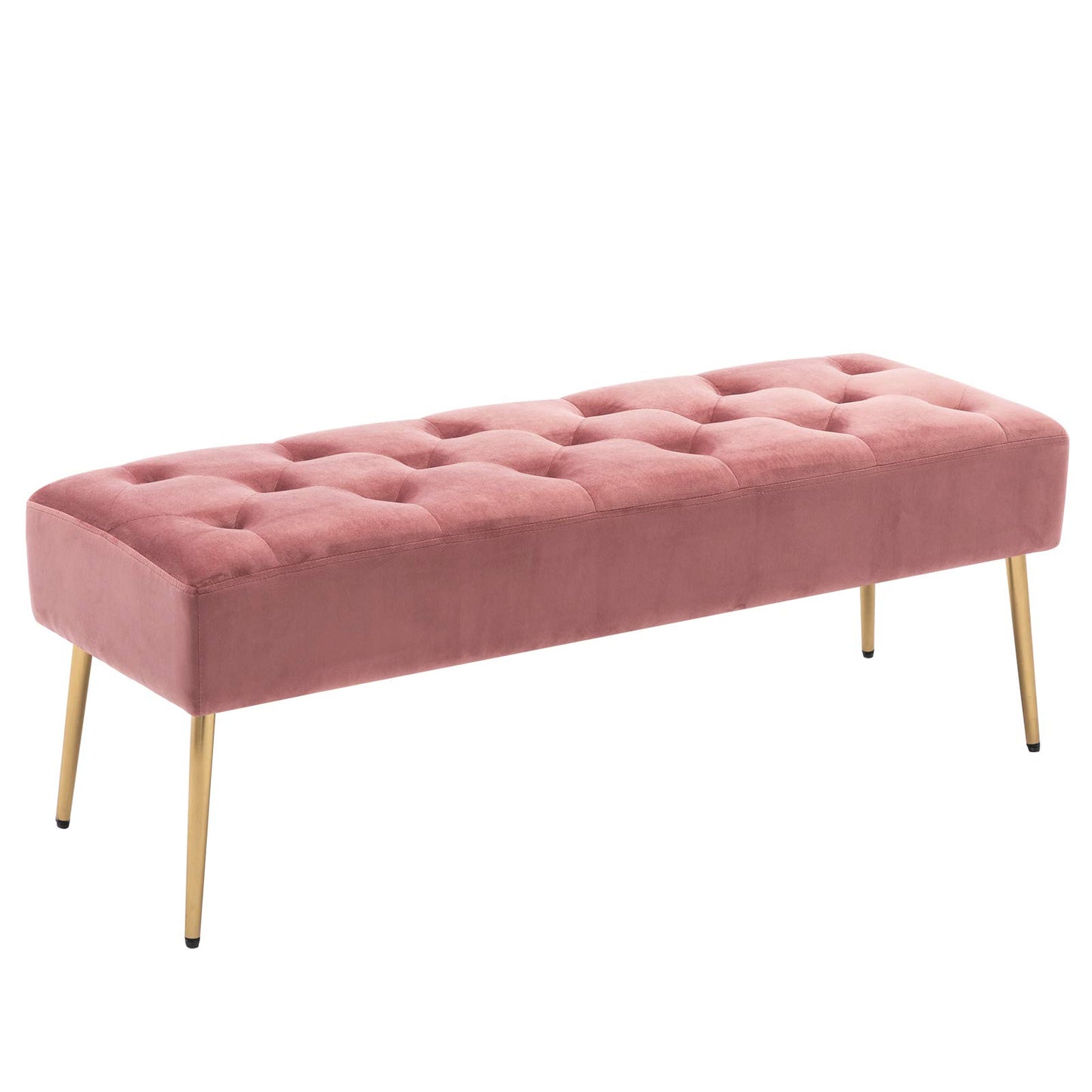 DUHOME Button-Tufted Ottoman Bench, Upholstered Bedroom Benches Leather Footrest Stool Accent Bench for Entryway Dining Room Living Room Bedroom End of Bed, Yellowish Brown