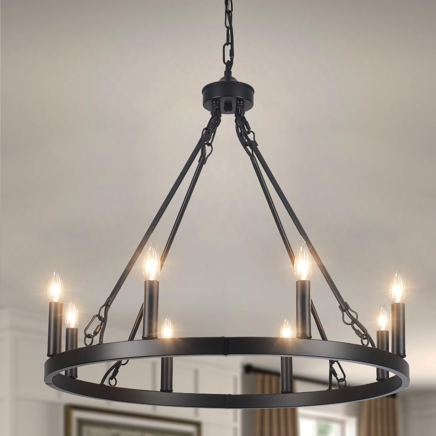 LASENCHOO 5 Lights Boho Drum Chandeliers for Dining Room Light Fixture, 19" Woven Pendant Light Fixture Hanging Bohemian Chandelier