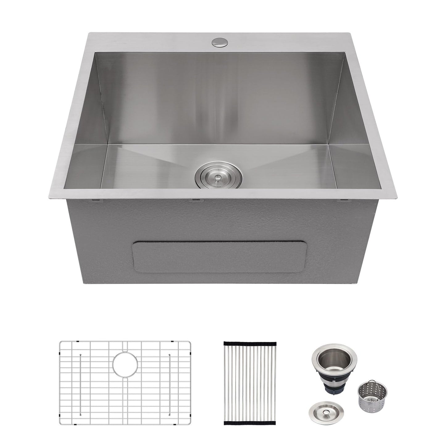 Logmey 33x22 Drop In Kitchen Sink Workstation Black Kitchen Sink SUS304 16 Gauge Stainless Steel Single Bowl Top Mount Gunmetal Black Stainless Steel Sinks