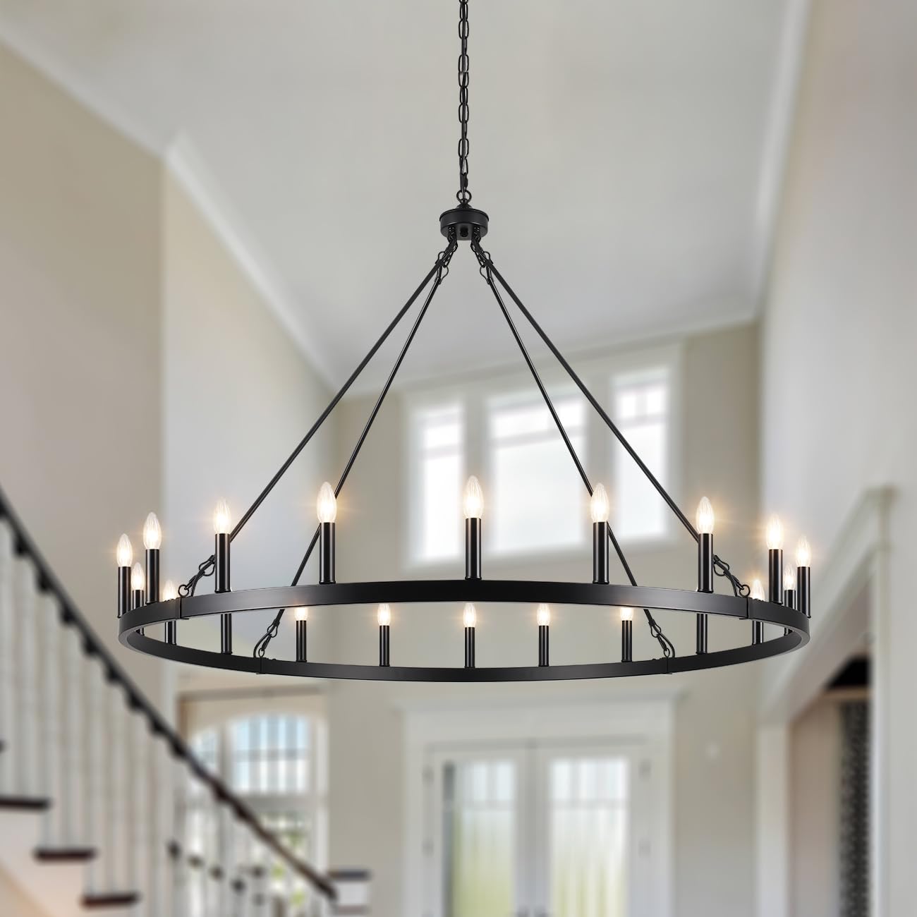 LASENCHOO 5 Lights Boho Drum Chandeliers for Dining Room Light Fixture, 19" Woven Pendant Light Fixture Hanging Bohemian Chandelier