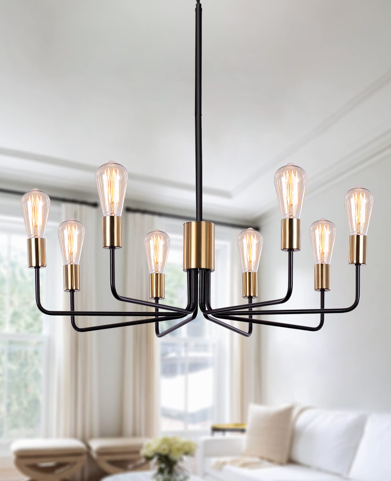 LASENCHOO 5 Lights Boho Drum Chandeliers for Dining Room Light Fixture, 19" Woven Pendant Light Fixture Hanging Bohemian Chandelier