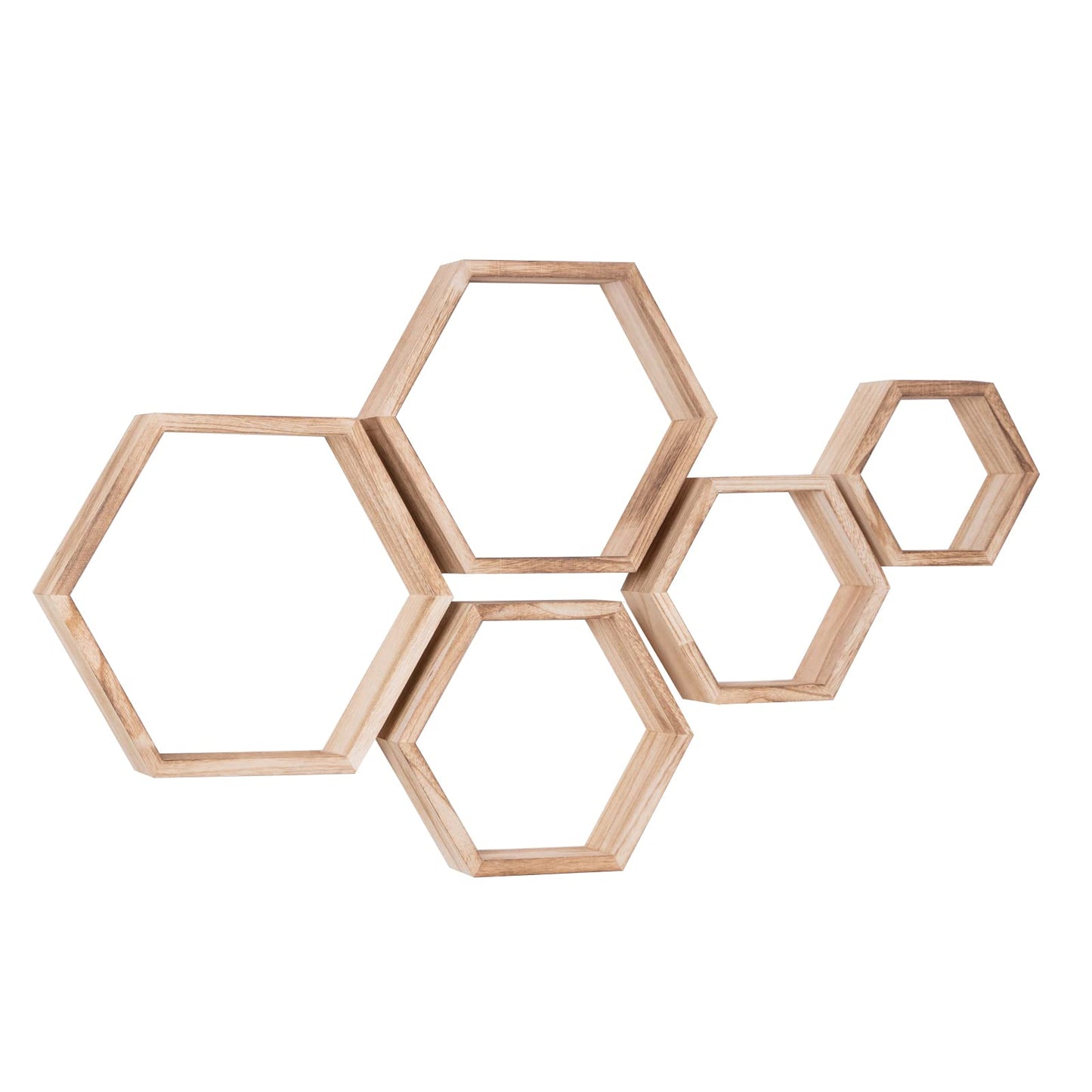 WONFUlity Hexagon Floating Shelves Honeycomb Shelves Wall Mounted Wood Farmhouse Storage Wall Shelf for Bathroom, Kitchen, Bedroom, Living Room,Driftwood Finish Decor, Black