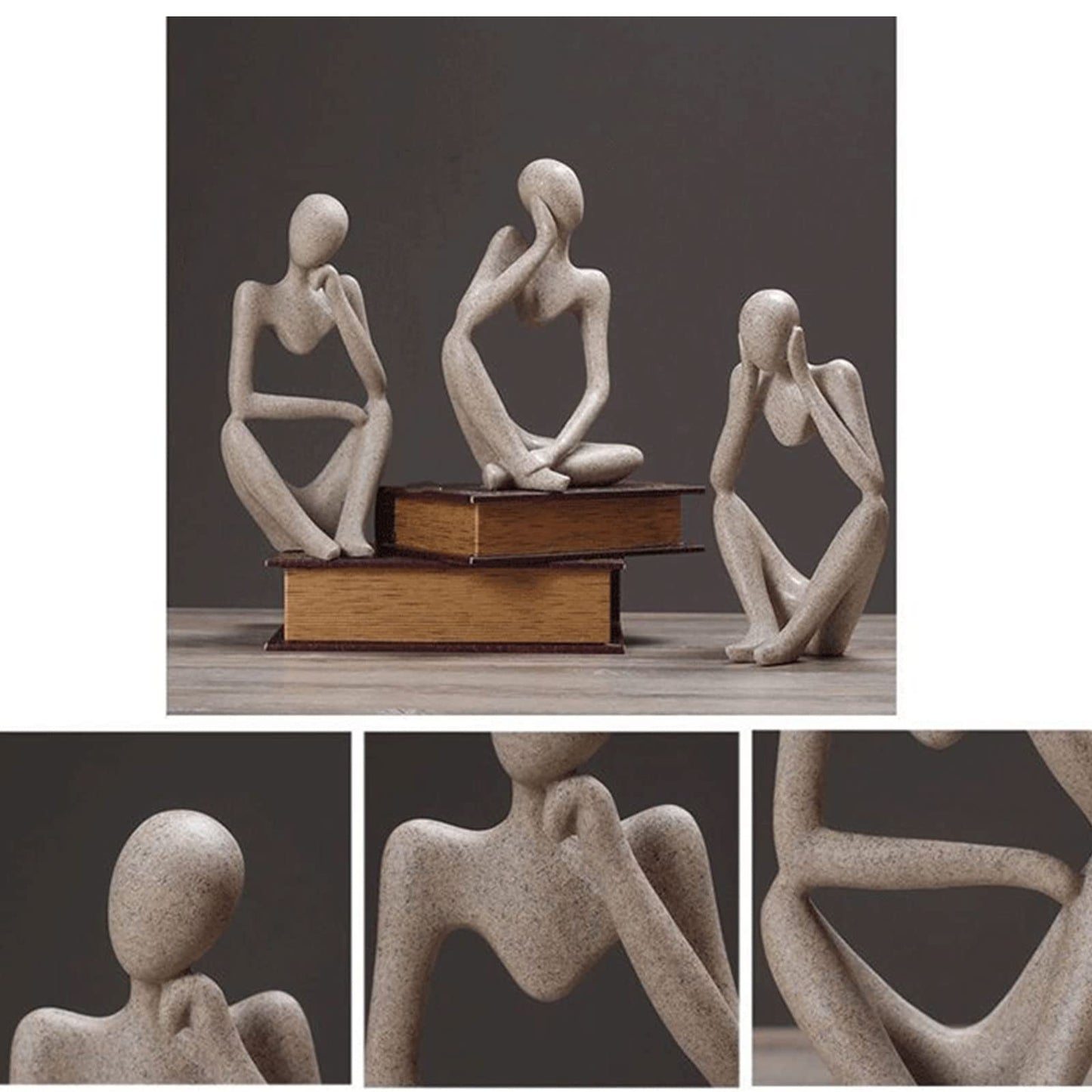 Thinker Sculptures, Sandstone Resin Thinker Statue Ornaments, Abstract Style Housewarming Gifts, Living Room Dining Desk Decorations (Right, Small)