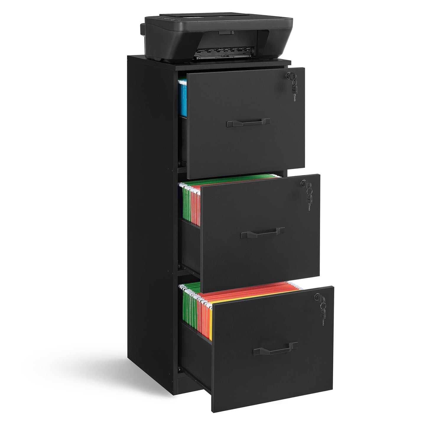 VASAGLE 3-Drawer Vertical File Cabinet, Rustic Brown and Black, for Home Office and Bedroom, A4 and Letter-Size Files, Lockable Drawers