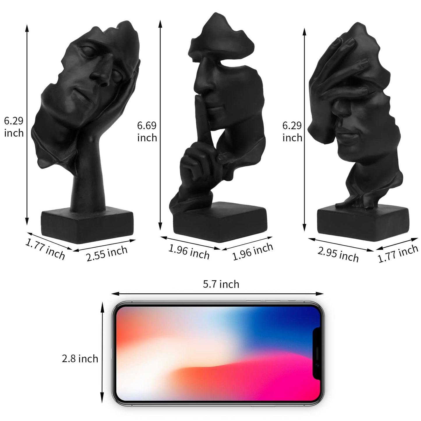 3 Pcs Thinker Statue, Silence is Gold Abstract Art Figurine, No Hear No See No Speak Modern Home Resin Sculptures Decorative Objects