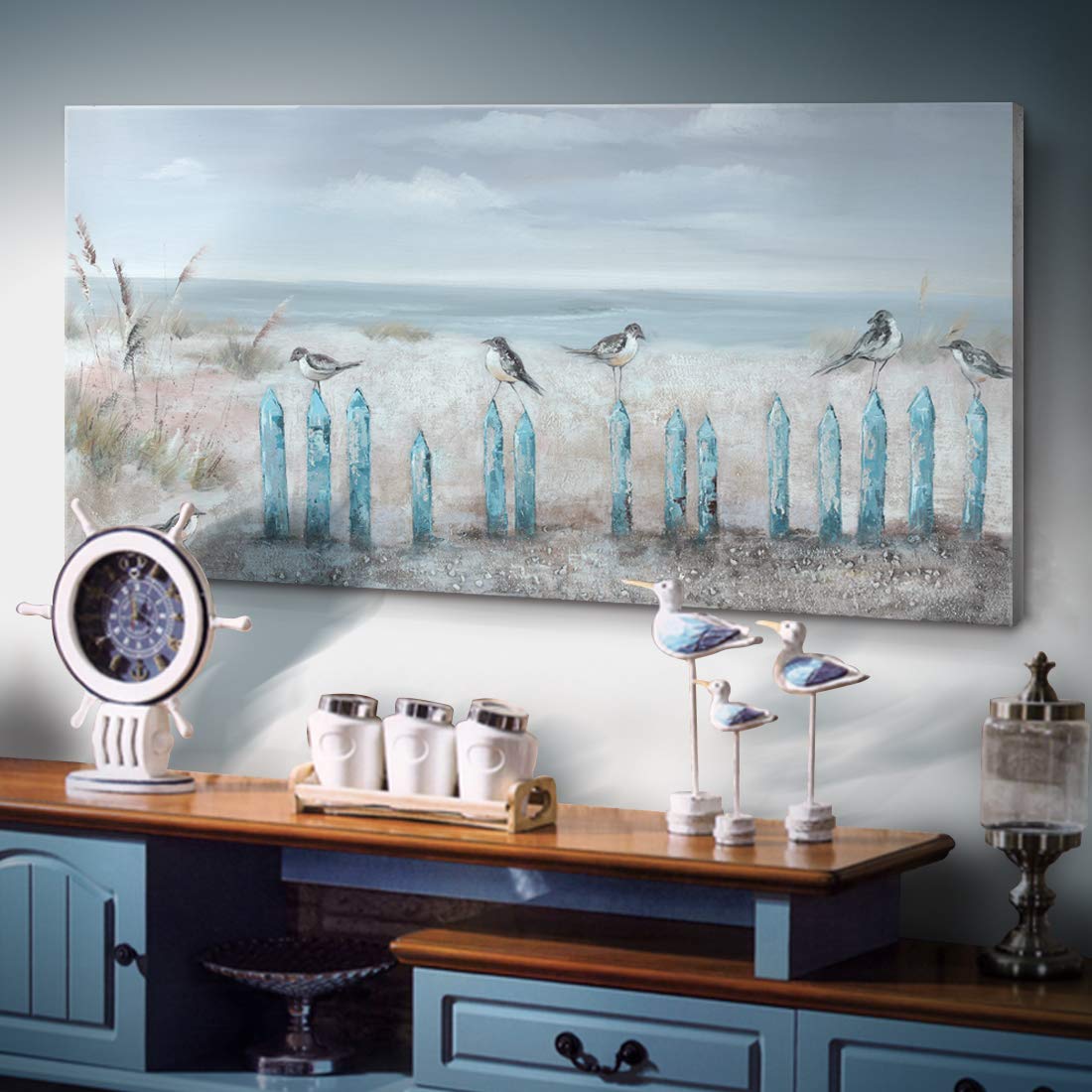 3 Piece Wall Art Hand-Painted Framed Flower Oil Painting On Canvas Gallery Wrapped Modern Floral Artwork for Living Room Bedroom Décor Teal Blue Lake Ready to Hang 12"x16"x3 panel