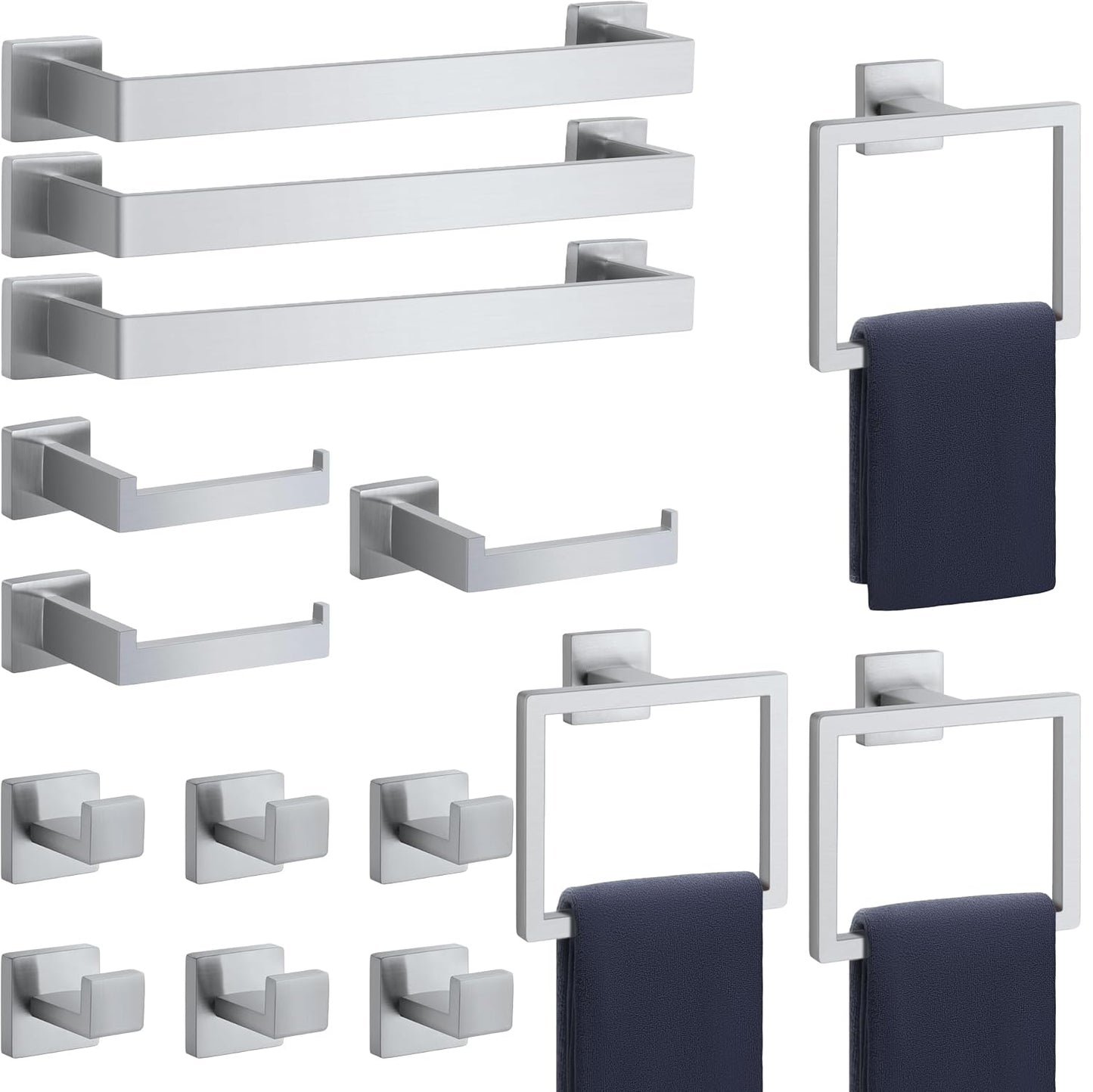 5-Pieces Matte Black Bathroom Hardware Accessories Set, SUS304 Stainless Steel Bath Towel Bar Set, Towel Racks for Bathroom Wall Mounted.