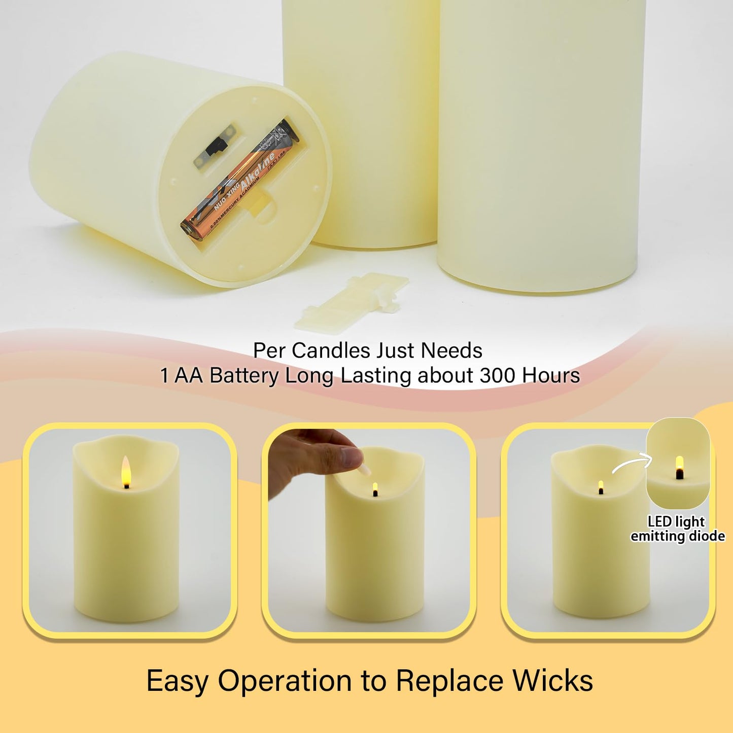 Flameless Candles with Remote, Battery Operated Flickering Flameless Candles, LED Candles with Timer 2/4/6/8H, with Realistic LED Candles Set of 9 (D3 x H 3" 4" 5" 6" 7") (Black)