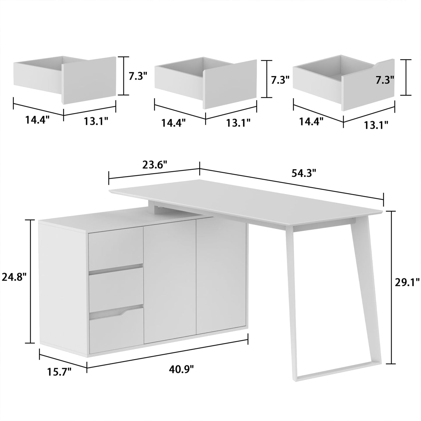 Homsee Home Office Computer Desk Corner Desk with 3 Drawers, 2 Shelves & 2 Doors, 55 Inch Large L-Shaped Study Writing Table with Storage Cabinet, Black & Brown