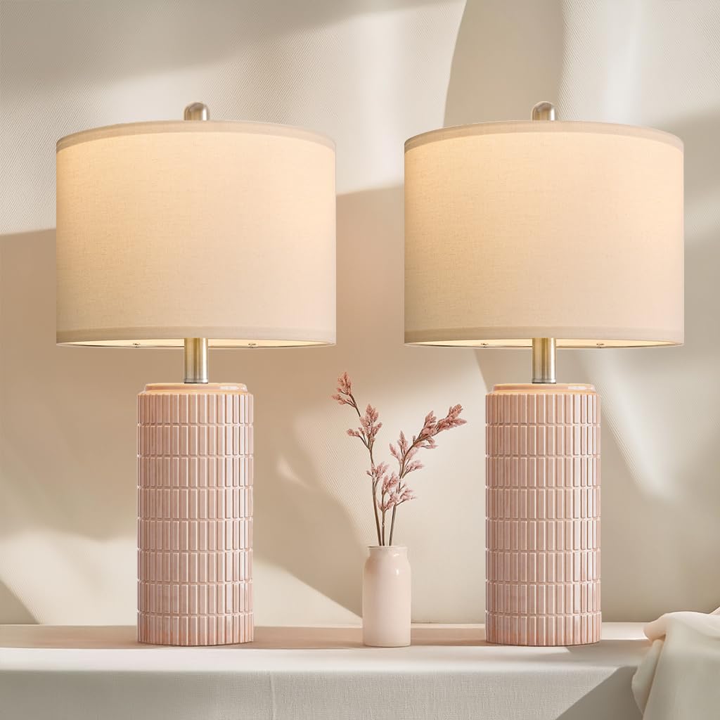 PoKat 23" Modern Ceramic Table Lamp Set of 2 for Living Room White Desk Lamps for Bedroom Farmhouse Bedside Nightstand Bedside Lamp End Table Lamps Beige