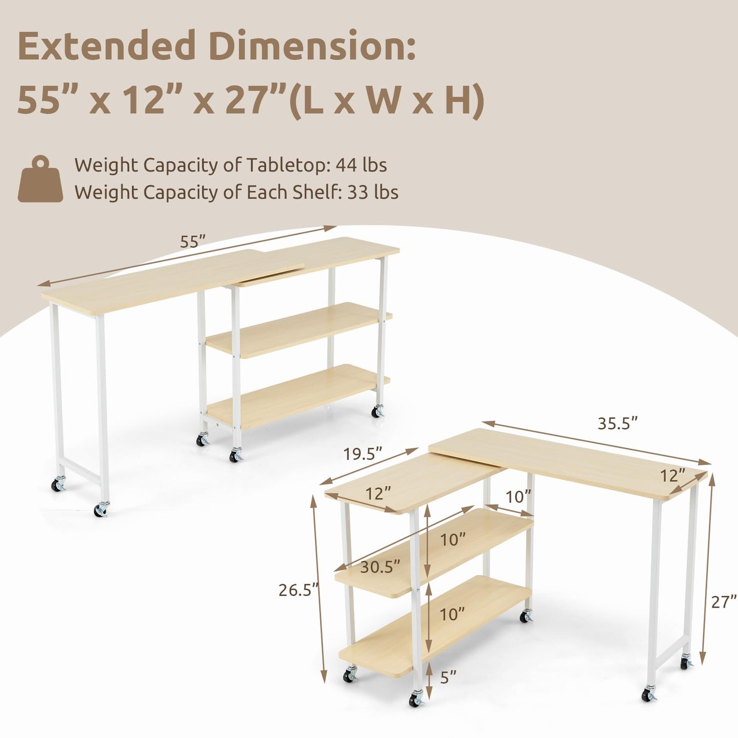 Tangkula 360° Rotating Sofa Side Table, Patented Mobile End Table with 2-Tier Storage Shelves, Swivel Rolling Desk with 6 Lockable Casters